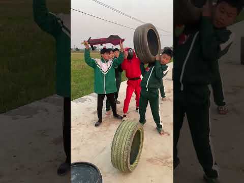 Tire Lifting Challenge - Squid Hide-and-Seek Game #squidgame
