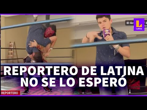 Reportero de Latina Deportes recibe tremenda llave de uno de los competidores de lucha libre