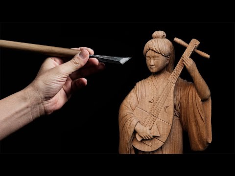 Process of Woodcarving the Goddess of Music and Art in Japan |  Japanese woodworking projects