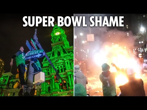 Fires & fights in Philadelphia as fans swarm streets after Super Bowl win