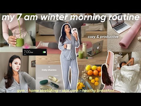 my 7am winter morning routine🌧️🧘🏻‍♀️☕️༺cozy & quite༻|روتيني الصباحي في البرد و الشتاء بوحدي🍵🕯️