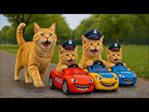 Mama Cat Buys Police McQueen Cars for Kitten Cats 🚓🚗  Funny Cat Family Adventure