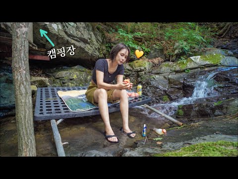 38℃ 계곡 바로 위 시원한 대관령 숲속 캠핑 ⛰️/ 솔로캠핑 / 먹방/ 캠핑요리