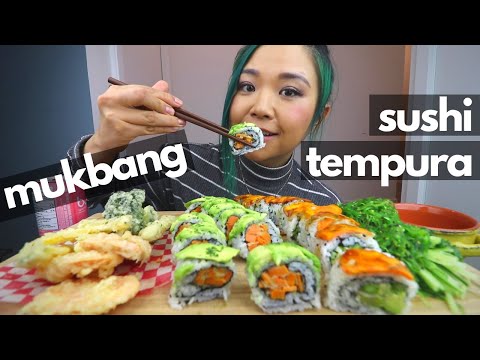 SUSHI + TEMPURA MUKBANG (VEGAN) // Munching Mondays Ep.53