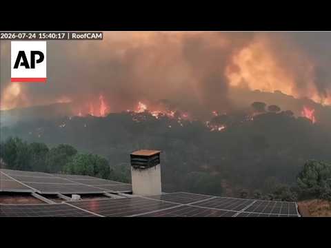 Camera on a roof top captures wildfires in Spain