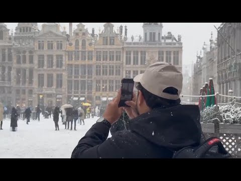 Brussels covered in blanket of snow amid wintry weather across western Europe
