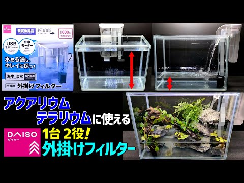 話題の【DAISO外掛けフィルター】が想像以上に使えた！/アクアリウム・アクアテラリウム両対応！1台2役！