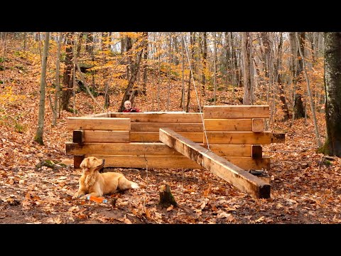 Building a Square Log Cabin; Cable Hoist for Lifting Logs, Squirrel Confit