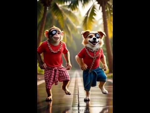 Monkey 🐒 and puppy🐕DANCING MODE❤️❤️💕😂