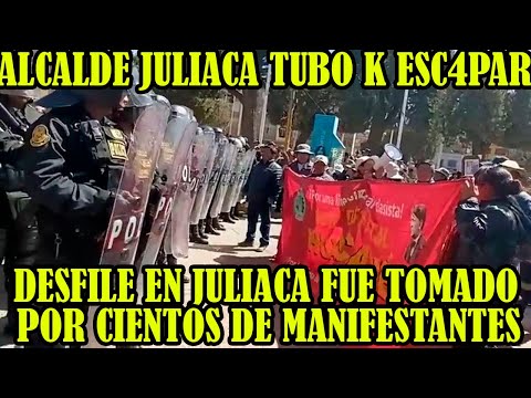 SUSPENDEN DESFILE EN JULIACA POR PROTESTAS DEL PUEBLO EN PLAZA DE ARMAS NO HAY NADA QUE CELEBRAR..