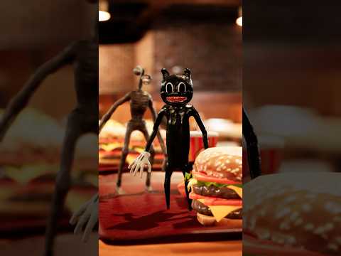 siren head and cartoon cat are eating at a burger shop #sirenhead #cartooncat #shorts