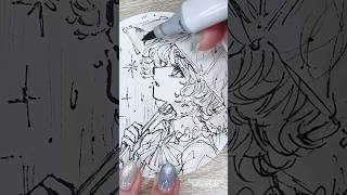 🌟ペン一発書きで『星の雨は突然に』を描くメイキング🎨🦜#Shorts  #illustration