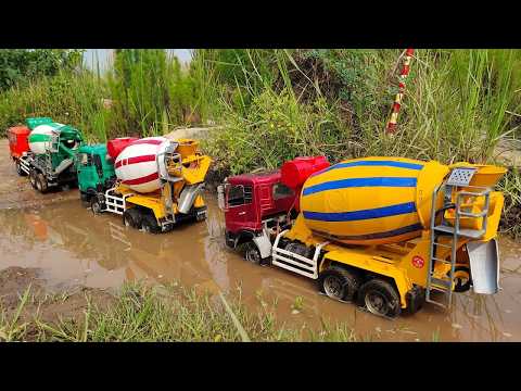 Proses Pengecoran Mobil Truk Molen Cor Mixer Ngecor Jalan Desa Fuso Hino Isuzu Giga, Mobil Beton