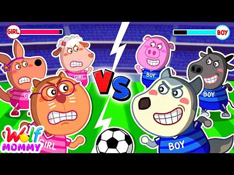 WORLD CUP Boys vs Girls Soccer Match! ⚽ Kids Learn Teamwork & Respect | Mommy Wolf Cartoon