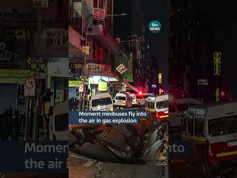 Moment minibuses fly into the air in gas explosion #johannesburg  #southafrica  #cctv