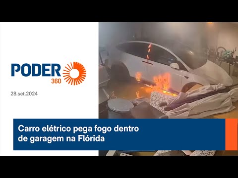 Carro ele?trico pega fogo dentro de garagem na Flo?rida