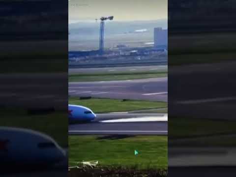 Footage shows a cargo plane executing an emergency landing when its front landing gear malfunctioned