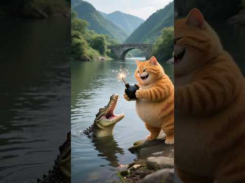 Orange Cat Bombs Crocodile. #cat #catcooking #funnycats #midjourney #catai #pets #catlovers #shorts
