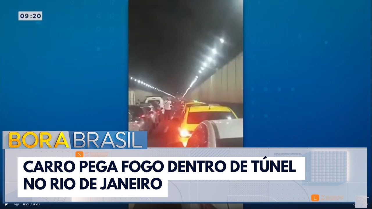 Carro pega fogo dentro de túnel no Rio