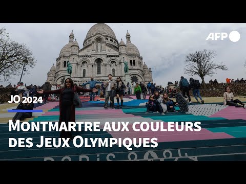 A Paris, les marches du Sacré-Coeur parées des couleurs des JO de Paris | AFP