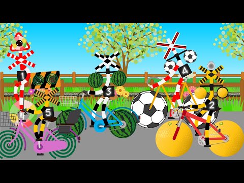 自転車に乗る踏切たち