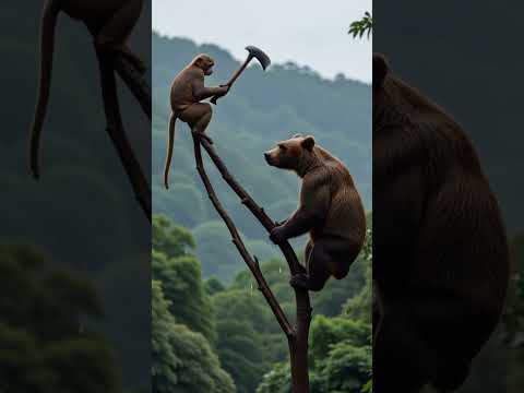 OMG! 😱 Monkey vs Leopard Battle on Tree 🐒🐆 斧を持つ猿 やばい!😱 बंदर और चीता#shorts #wildlife #monkey