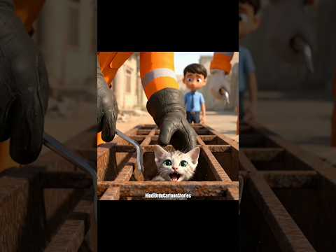 Baby kitten fell in a hole and a boy saw him #cartoon #story #shorts