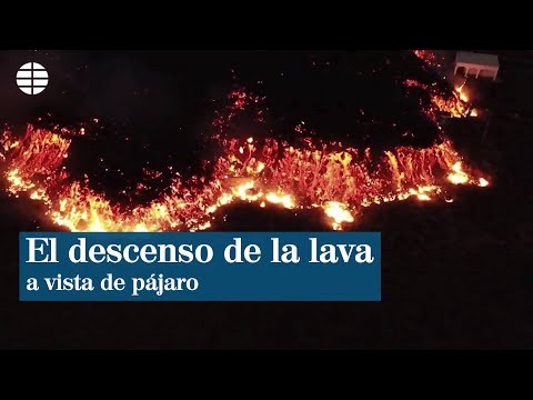 Impresionantes imágenes del descenso de la lava del volcán de La Palma a vista de pájaro