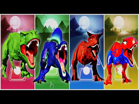 Jurassic World Tyranasaurus🆚 Indoraptor🆚 T-rex🦖 Tiles Hop Edm Rush😂😂😂