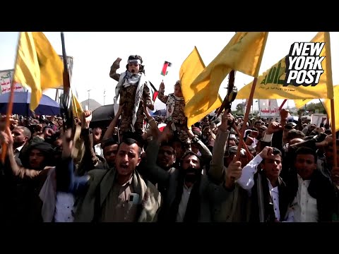 Houthi supporters gather during an anti-Israel and anti-U.S. rally in Yemen