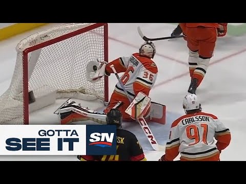 GOTTA SEE IT: John Gibson Robs Brock Boeser With A RIDICULOUS Glove Grab