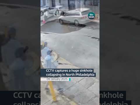 CCTV captures a huge sinkhole collapsing in North Philadelphia #itvnews #sinkhole