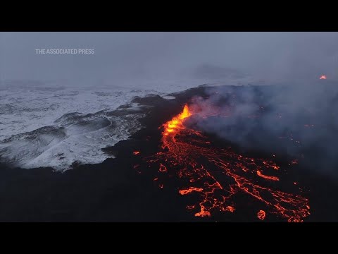 Drone footage of Iceland volcano eruption shows spectacular lava flow