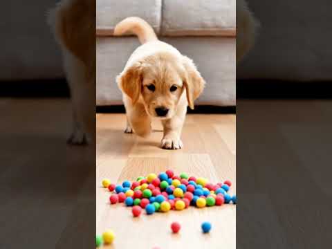 puppy looking at colorful plastic beads reverse video🐶 🌈 #marblerunandmore #dog #reverse #Shorts