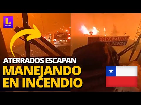 Personas ATERRADAS escapan sobre PISTA EN LLAMAS en medio de los INCENDIOS EN CHILE