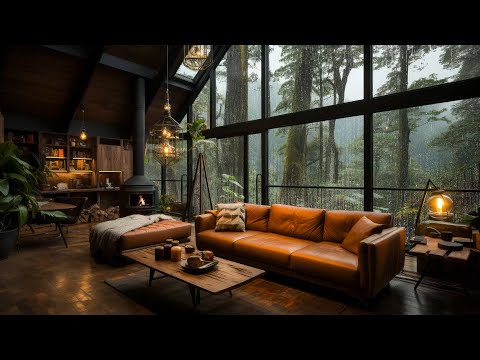 Rainforest Wooden Room Jazz - Soothing Rainy Day Ambience & Jazz Relaxing Music for Stress Relief 🌧️