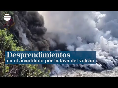 La entrada de la lava del volcán de La Palma en el mar provoca desprendimientos en el acantilado