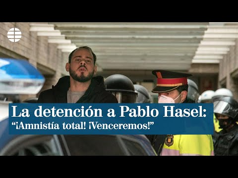 El momento de la detención de Pablo Hasel: ¡Amnistía total! ¡Venceremos!