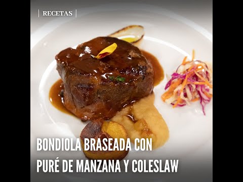 BONDIOLA BRASEADA CON PURÉ DE MANZANA Y COLESLAW