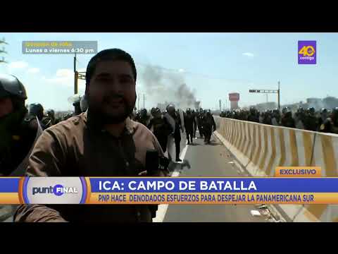 ?  Ica: campo de batalla, policía hace denodados esfuerzos para despejar la Panamericana sur