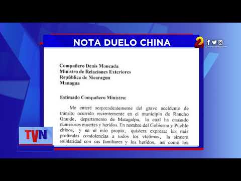 Wang Yi, miembro del partido comunista de China envió nota de condolencia por accidente en Matagalpa