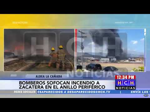 Bomberos combaten  voraz incendio en zacatera del Anillo Periférico, sector La Cañada