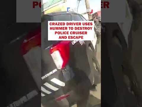 Crazed Hummer Driver DESTROYS Police Cruiser
