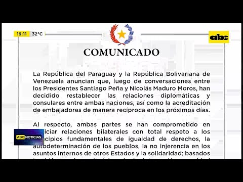 Paraguay reanuda relaciones con Venezuela