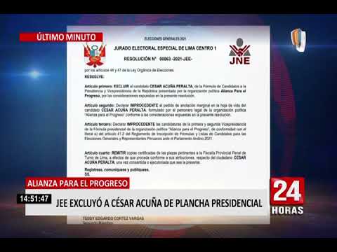 JEE excluye a César Acuña de la fórmula presidencial de APP