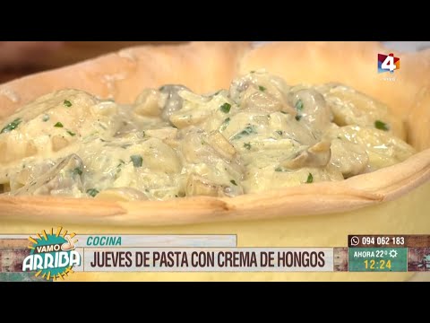Vamo Arriba - Sorrentinos con crema de hongos en plato de pan