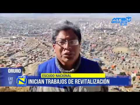 En Oruro inician trabajos de revitalización en el Escudo Nacional gigante del cerro de San Pedro