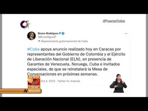 Cuba saluda diálogo entre el Gobierno de Colombia y el ELN