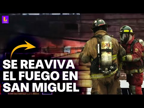 Nuevo incendio en San Miguel: Fuego se reaviva en almacén y bomberos luchan por apagarlo