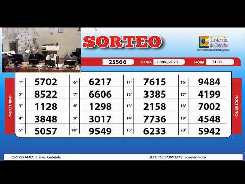 Sorteo de Quiniela NOCTURNO N° 25566 – 08/06/2023 – 21.00 hs.